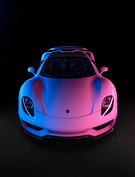 Showroom image of a Porsche 918 Spyder.
